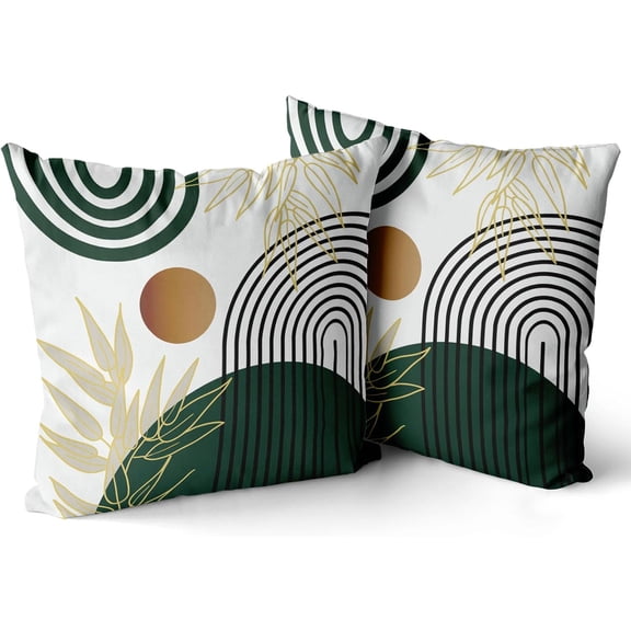 Boho Pillow Covers 20x20 Set of 2, Green Gold Farmhouse Decorations Throw Pillow Covers Boho Leaves Tropical Outdoor Short Plush Decorative Cushion Case for Couch Sofa Home