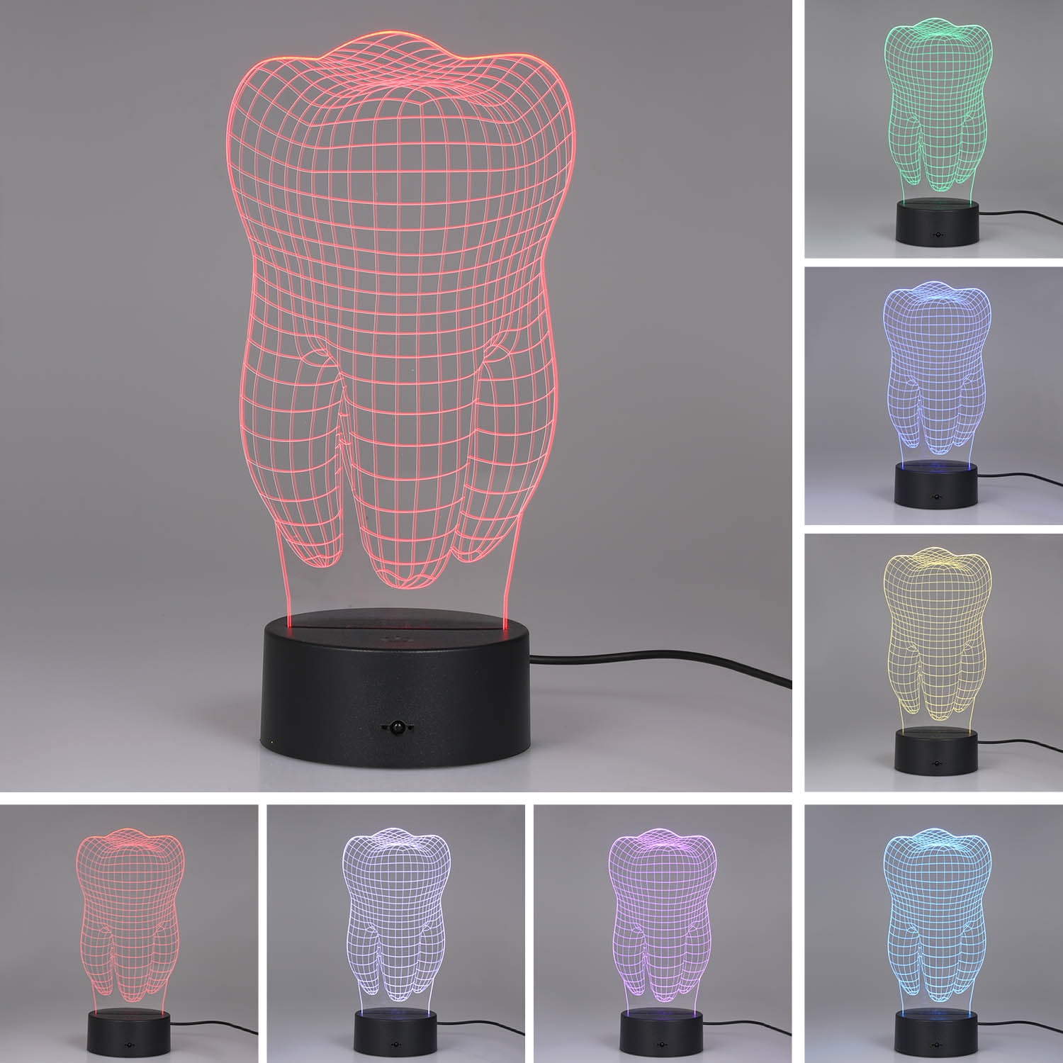 3D LED Lamp Colorful Tooth Gradient Light Display Tool Bedroom Decoration N8P4