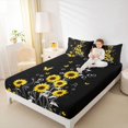 thumbnail image 4 of Homewish Country Sunflower Flower Twin Sheet Sets,Cute Cartoon Butterfly Twin Fitted Sheet,Yellow Black Flat Sheet For Girls Kids,Breathable Home Decor,3-Piece, 4 of 7