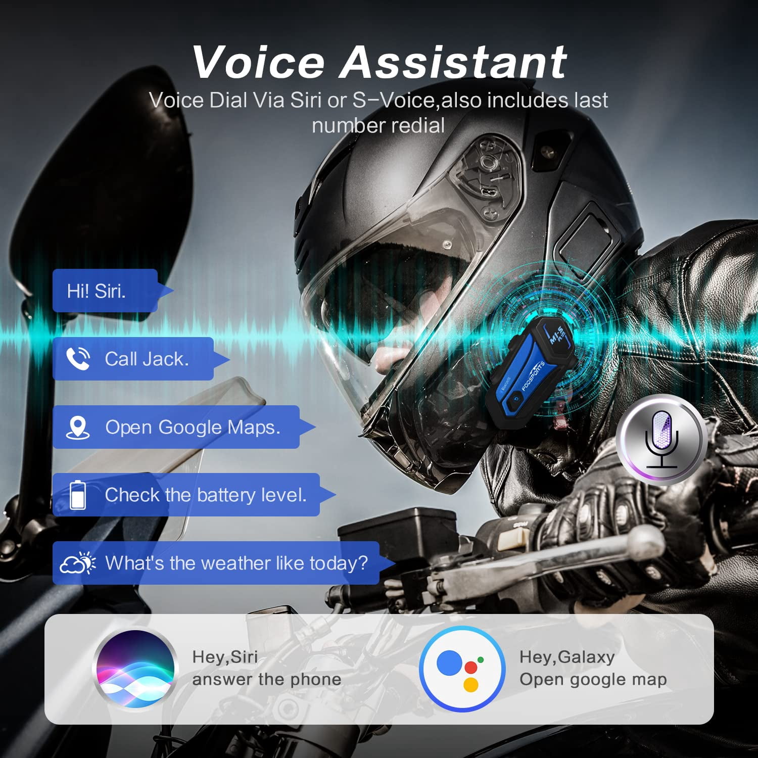 Fodsports M1-S Plus Motorcycle Helmet Bluetooth Intercom Headset with FM Radio for 8 Riders 2000m Communication 2 Pack Blue
