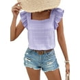 thumbnail image 3 of Women'S Casual Summer Square Neck Tank Tops Sleeveless Ruffle Chiffon Blouses Top Shirts Purple L, 3 of 9