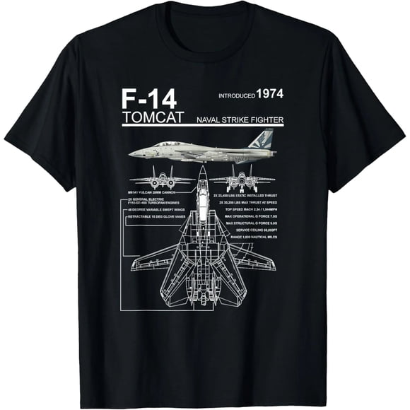 Playera de Mujer con Diseño de Diagrama del Jet de Combate F-14 Tomcat de la Marina - Cuello Redondo, Manga Corta, Estampado Divertido, Regalo Ideal