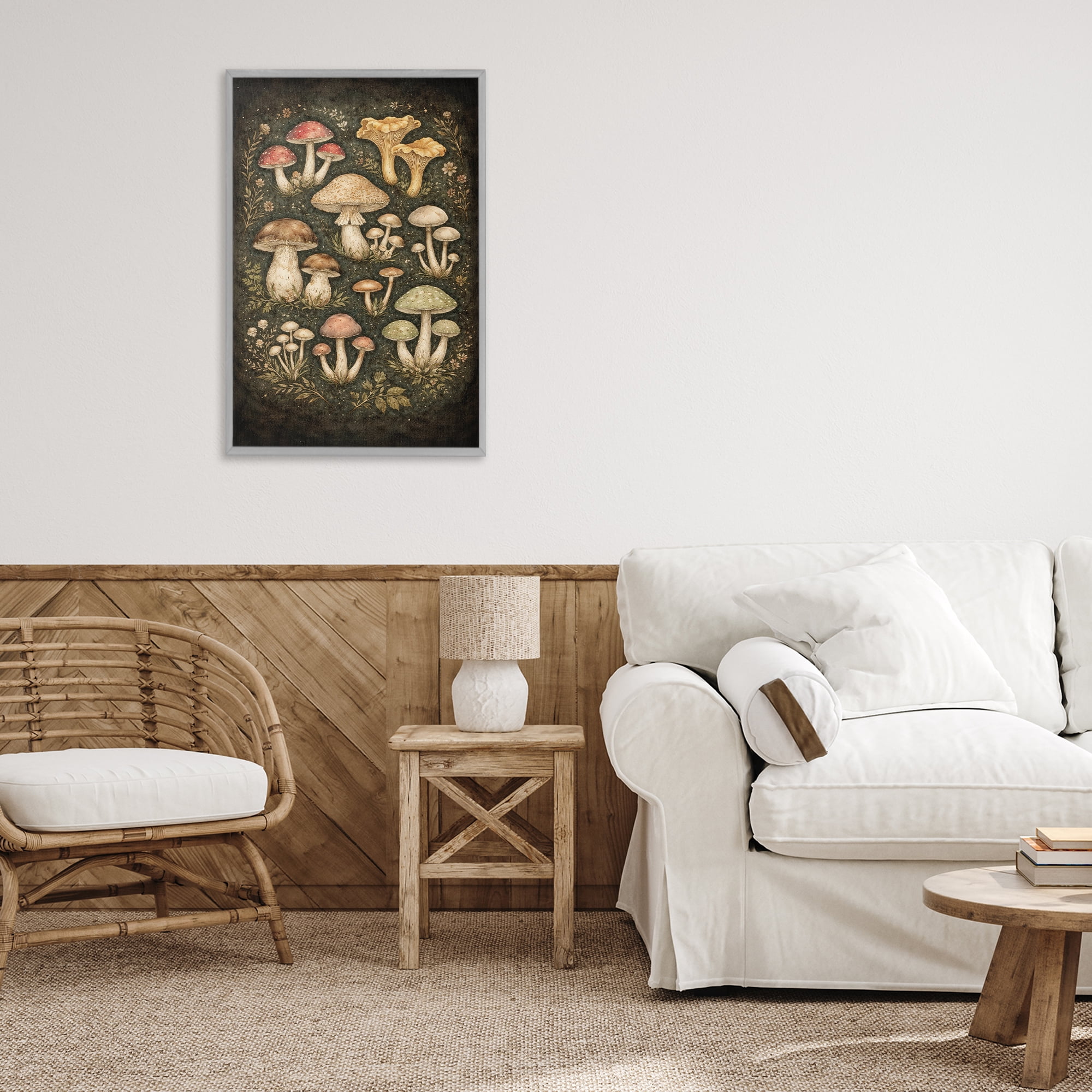 Stupell Industries Organic Sprouting Mushrooms Gray Framed Giclee Art, design by Tom Crehan