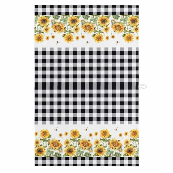 Sunflower 1 Pack Kitchen Towel, Water Absorbent Dish Towel, Black White Buffalo Plaid Check Country Bee Decorative Hand Towels - Quick Drying Cloth for Cooking Baking, 18x28 Inch