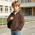 thumbnail image 4 of Hduncf Boys Waffle Knit Quarter Zip Hoodie, Oversized Heavyweight Pullover Sweatshirt, Fall Fashion Kids Clothes Brown 7-8 Years, 4 of 9