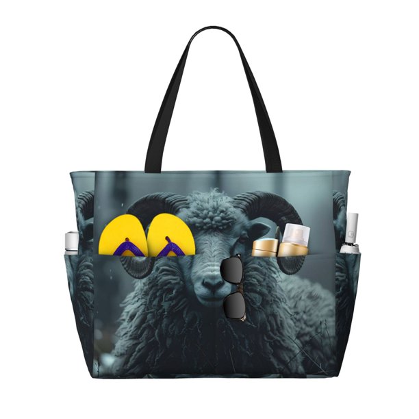 Disketp Moody Ram Portrait Bolsa de Playa de Gran Capacidad, Bolso Impermeable y a Prueba de Arena para Mujer, Ideal para Playa, Piscina y Natación