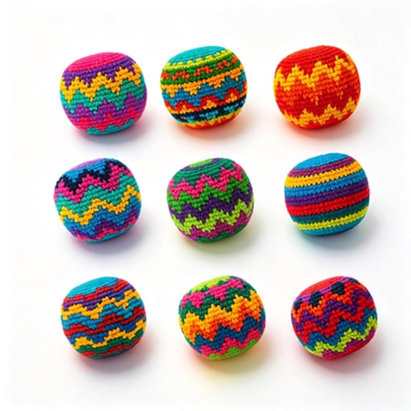 9 Pack Hand-Made Knitted Footbag Sack, 2026 Assorted Foot Bag Crochet Hacky Ball for Adults Teens, Juggling Balls for Beginners, Multicolored Geometric Pattern, Ready-to-Use, Idea Gift(A)
