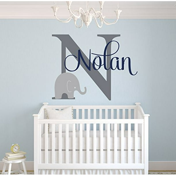Sticker mural personnalisé avec nom d'éléphant pour garçons - Décoration de  chambre de bébé garçon - Stickers muraux pour chambre d'enfant - Art mural  éléphant (30 W x 22 H) 