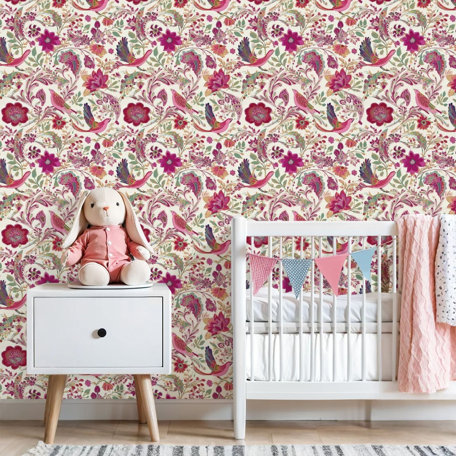 Paisley Peel and Stick Wallpaper 23.6in x 9.8ft Whimsical Floral Bird Rich Pink Purple Gold Tones Contact Paper Vinyl Waterproof Self Adhesive Wall Paper for Bedroom Shelf Cabinet Renter Friendly