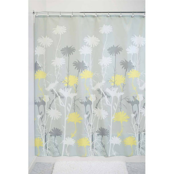 Gray Yellow Daizy Fabric Shower Curtain, Yellow And Gray Shower Curtain