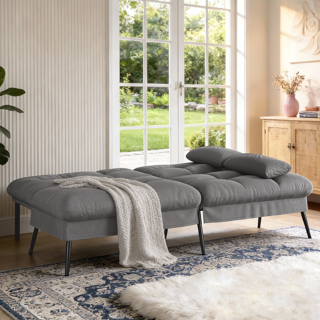 COMHOMA Convertible Futon Sofa Bed Upholstered Futon Couch 68.5" Fabric Sleeper Sofa, Gray