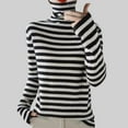 thumbnail image 2 of Olyvenn Striped Sweater Shirts for Women Turtleneck Knitted Tops Casual Slim Fit Knit Jumper Top Thermal Pullover Basic Tees Black S, 2 of 3