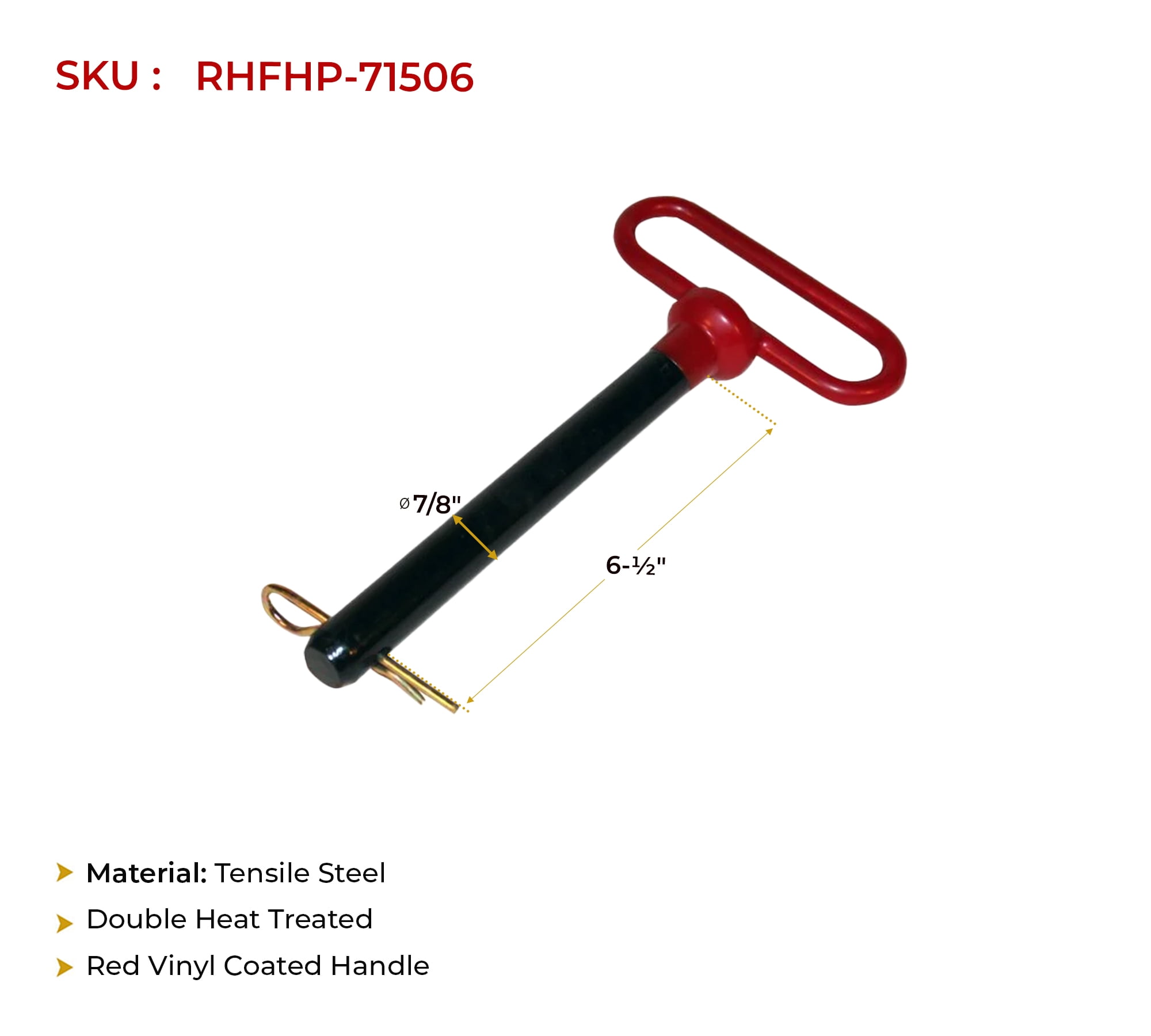 AgraLink 2 PCS 7/8 inch Red Handle Forged Hitch Pin Hitch Pin Accessories for Tractors, Towing RV, Truck, Boat, Car, Clevis pin 7/8 x 6-1/2 inch with Handle