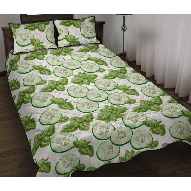 Juego de cama edredón con estampado de hojas de pepino en rodajas
