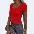 thumbnail image 4 of Lumtrix Women Short Sleeve Tops Scoop Neck Ribbed Knit Slim Fitted Basic Tee Shirt Casual Spring Summer Clothes 2026 Red XL, 4 of 7