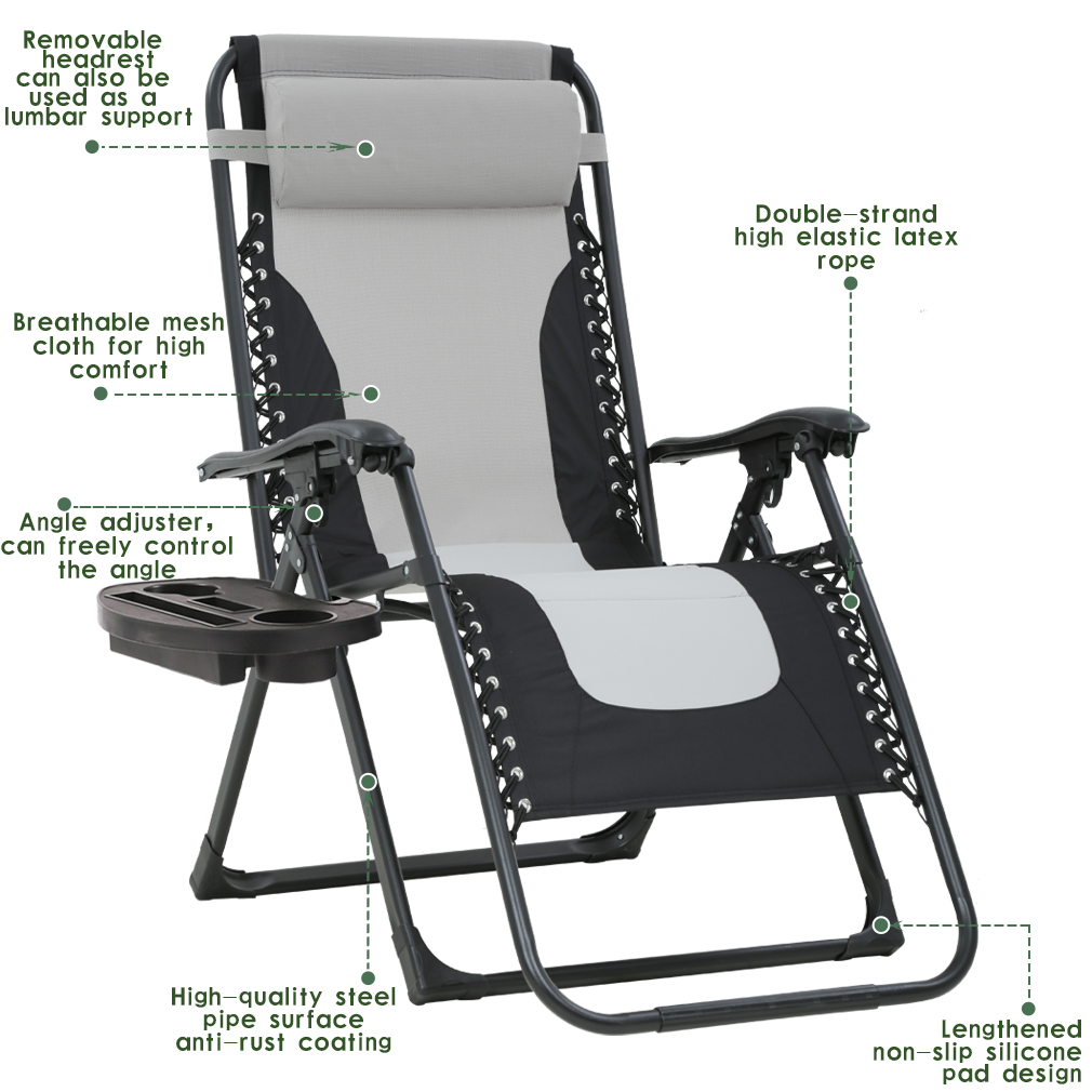 FDW Zero Gravity Chair Oversized Outdoor Chair Anti Gravity Chair Oversized Zero Gravity Chair XL for Patio Pool Deck Camping with Cup Holder Adjustable Headrest Support Padded Seat & Back - image 3 of 8