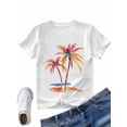 thumbnail image 7 of Women's T-Shirt Orange Summer Palm Trees Beach Short Sleeve Casual Tee Classic Crew Neck T Shirt for Women White, L, 7 of 7
