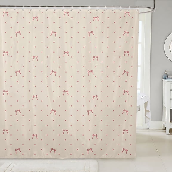 Manfei Cute Coquette Bow Shower Curtain 72Wx72L,3D Cartoon Bowknot Print Bathroom Curtain