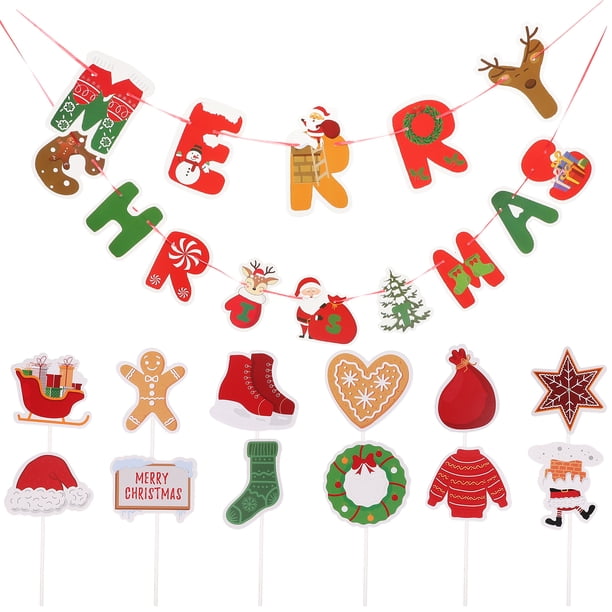 KAKOWELY 1 juego de pancartas navideñas colgantes de papel para fiestas, decoraciones colgantes para tartas