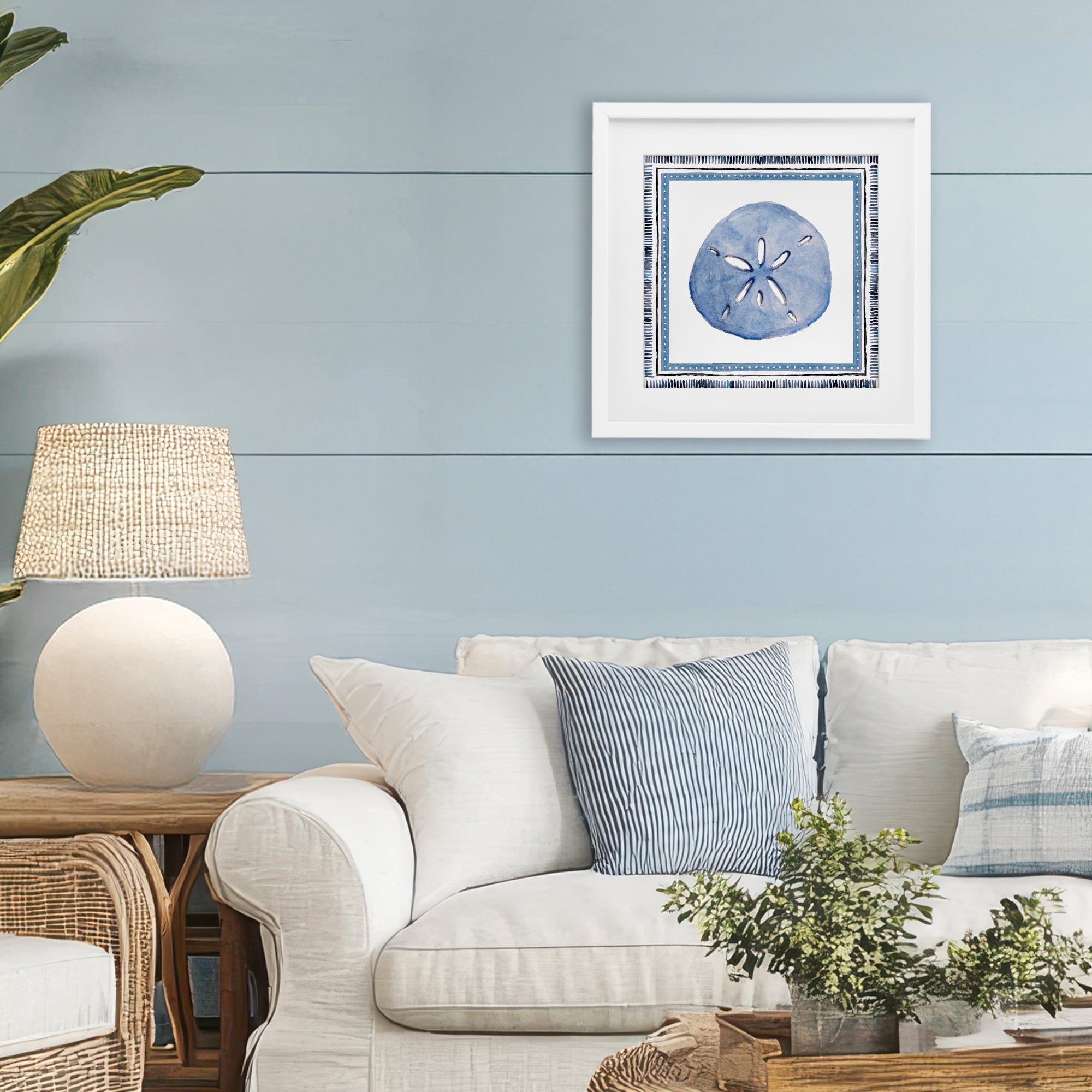 Stupell Industries Blue Bordered Sand Dollar White Framed Print Under Glass, design by Lanie Loreth