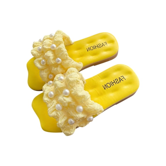 QNANSPI Kids' House Slippers, Boys and Girls Indoor Slippers, Girls Solid Color Pearl Princess Style Versatile Soft Sole Outdoor Beach Summer Slippers