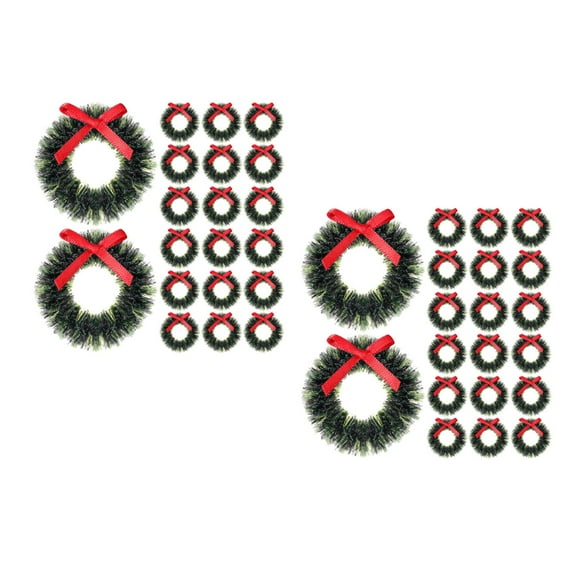 40 Pcs Christmas Mini Wreaths Small Dollhouse Decor Candle Rings Xmas Tree Hanging Ornaments Small Wreaths for Holiday Decoration