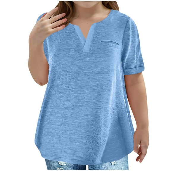 Turilly Girls Plus Size V-Neck Tops Short-Sleeved Tops Shirts Kids Loose Tunic Tops Pullover Aged 3-14