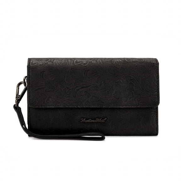 Montana West Wallets for Women Trifold Large Card Organizer Zipper Coin Purse, Black