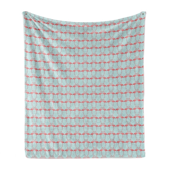 Blue and Coral Soft Flannel Fleece Blanket, Flamingo Birds Pattern Hawaiian Fauna Illustration in Pastel Shades, Cozy Plush for Indoor and Outdoor Use, 70" x 90", Pale Blue and Coral, by Ambesonne