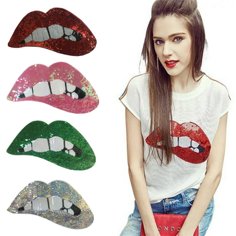 Large Lips Sequin Patches for Clothing Thermo Adhesive Patch Stickers on  Girls T Shirt Jackets Iron on Embroidered Letters Patch