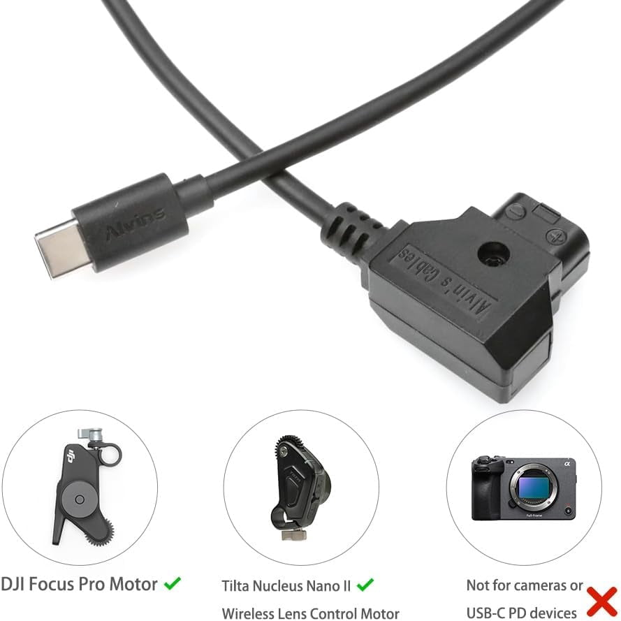 Alvin's Cables Dtap to USB-C Power Cable for DJI Focus Pro Motor, 2ft Ultra Soft D-tap to Type-C Enhanced Power for Tilta Nucleus Nano II Wireless Lens Control Motor