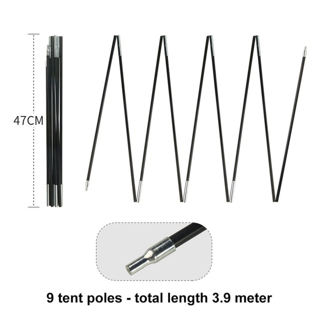 Remplacement de Mât de Tente en Fibre de Verre 10.5-12.8 Pieds Réparation de Tente pour Randonnée Camping Tente 3.9m
