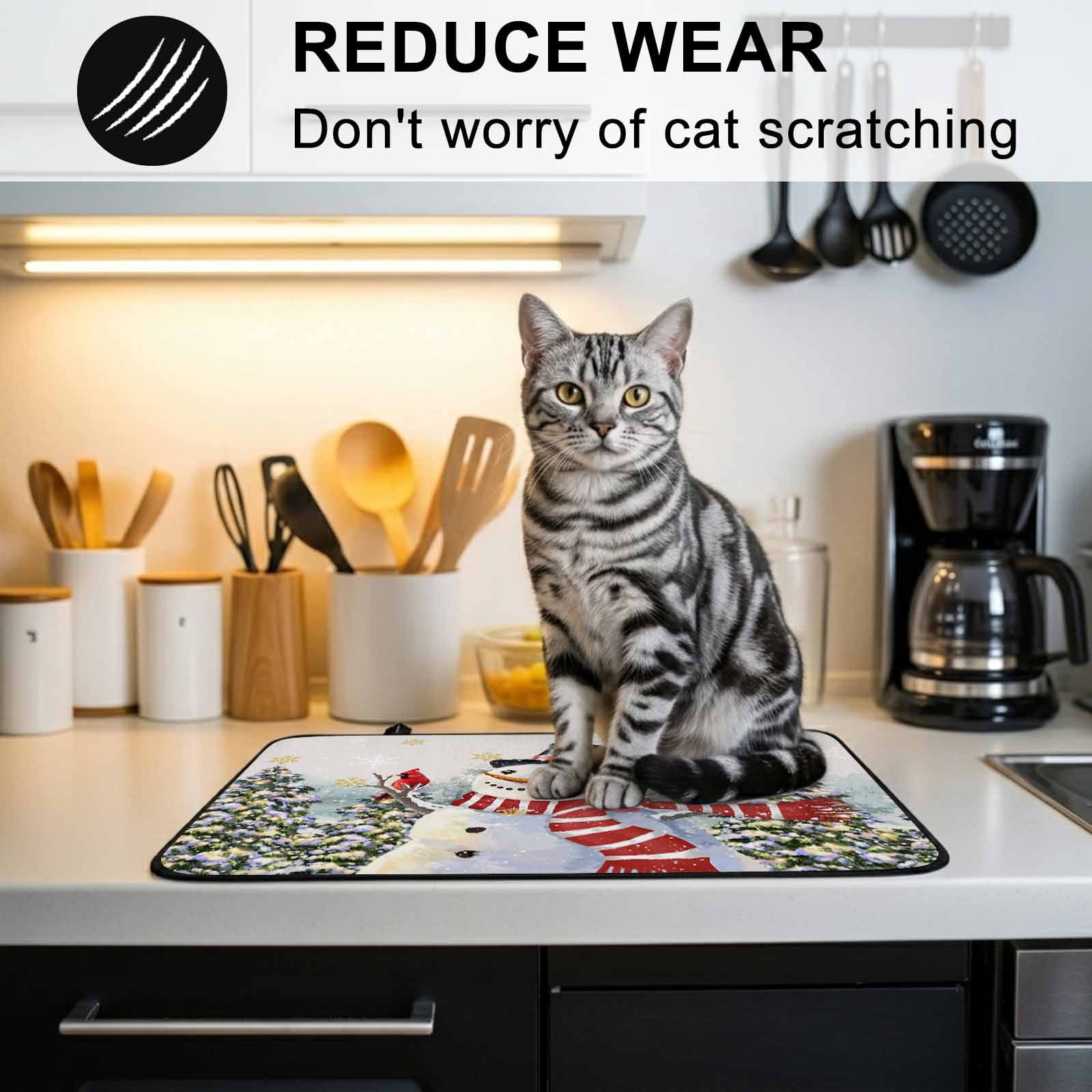 Beige Burlap Snowman Stove Top Cover for Electric Stove, Heat-proof & Non Slip Glass Top Stove Cover Protector, Christmas Tree Snowflake Winter Kitchen Flat Cooktop Rubber Mat 24x21 Inches