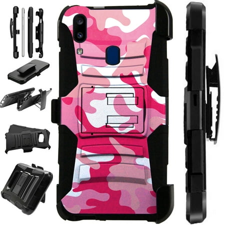 Compatible Samsung Galaxy A20 (2019) Case Armor Hybrid Phone Cover LuxGuard Holster (Pink White (Best Phone In World 2019)
