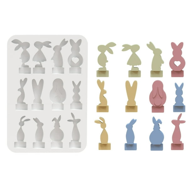 Molde de silicona con forma de conejito, moldes de chocolate de Pascua para hornear, mousse de pastel de conejito, caramelo, cobertura de chocolate, gelatina, 12 cavidades