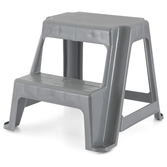 Superwum 16-Inch Tall Plastic 2 Step Stool, Portable Dual Step Ladder Foot Stool for Kitchen, Bathroom, Bedroom, and Garage, Gray