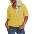 thumbnail image 2 of Solid Color Women Plus Size V-neck Casual Shirt Short Sleeved Simple Tee Tops, 2 of 4