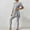 Grey, variant on Women's Two Piece Knit Matching Outfits Crew Neck Slit Hem Tee And Pants Tracksuit Sets Features: Ski Pants Woman Formal Jumpsuit Women's Ski Pants Wedding Pant Suits Petite Dresses for Women Elegant