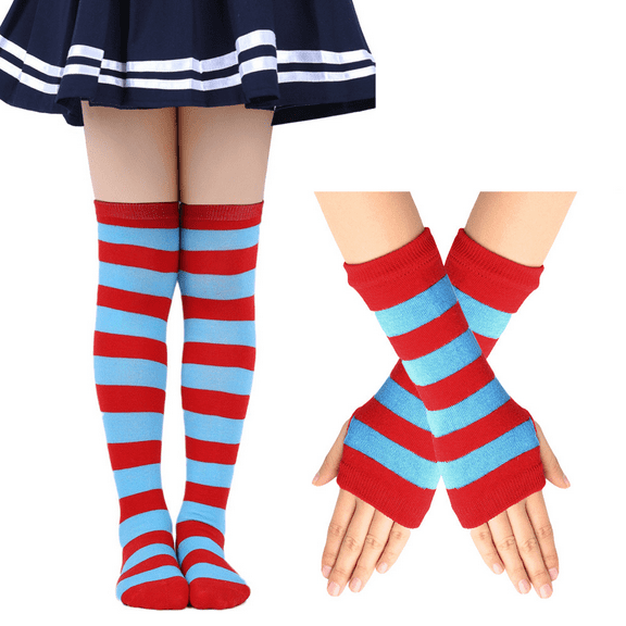 Monebena 1 Set Kids Soccer Socks and Gloves Suits Child Knee High Tube Socks Toddler Girls Uniform Socks Cotton Sport Stocking for Boys M01