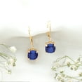 thumbnail image 5 of Rosec Jewels Cushion Cut Created Blue Sapphire Solitaire Drop Earrings for Women - 8 mm, 10K Yellow Gold, 5 of 7