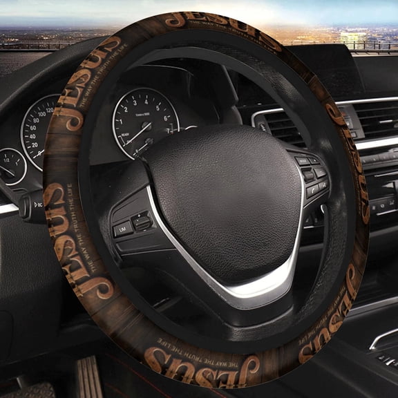 Car Steering Wheel Cover for Women Men, Non-Slip Breathable Steering Wheel, Wooden Jesus The Way The Truth The Life Steering Wheel Protector, Car Accessories, Universal 14" 02/2-15" Fit Auto, Suvs