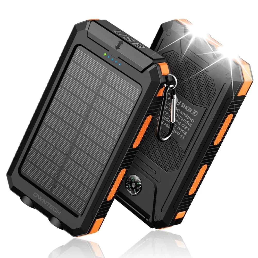 OWNTECH 20000mAh Portable Solar Charger for iPhone and Android Power Bank with Dual 5V USB Ports for Outdoor Camping Hiking
