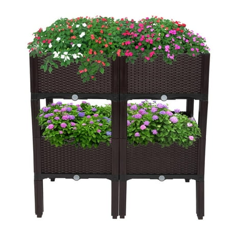 Zimtown Set of 4 Raised Garden Bed, Planting Box with Brackets