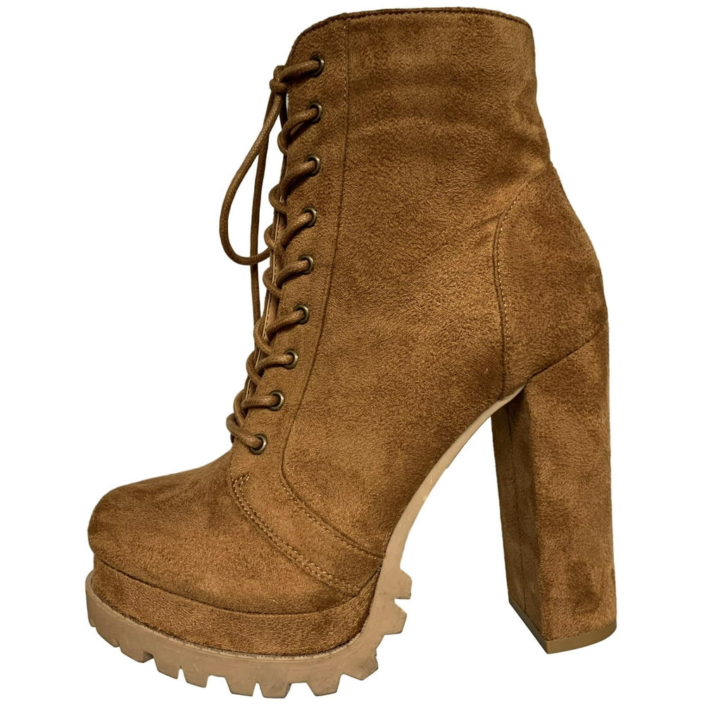 Wild Diva - Vivian-01 Women Faux Suede Closed Toe Double Plstform Lug Sole Chunky Block High