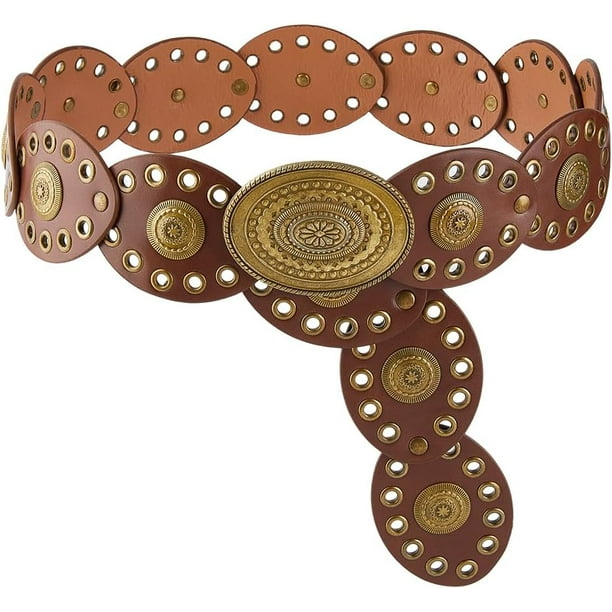 Cinturón bohemio vintage de 1 metro para mujer, 6 cm de ancho, estilo vaquero, de cuero estilo western, color canela, estilo punk.