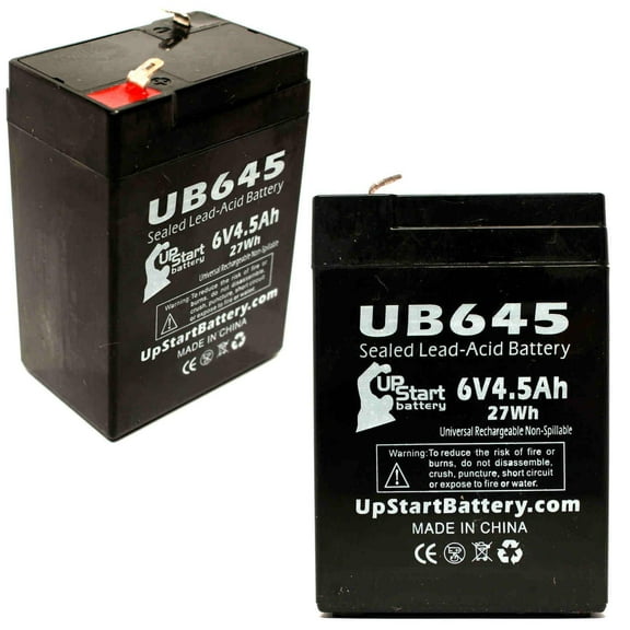 2x Pack - Compatible Mule GC640 EXIT Battery - Replacement UB645 Universal Sealed Lead Acid Battery (6V 4.5Ah, 4500mAh, F1 Terminal, AGM, SLA) - Includes 4 F1 to F2 Terminal Adapters