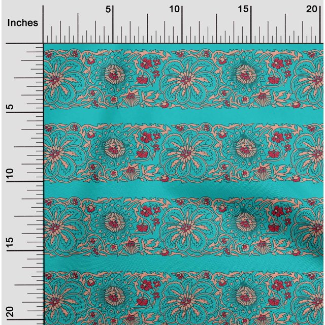 oneOone Polyester Lycra Fabric Leaves & Floral Block Printed Craft Fabric BTY 56 Inch Wide