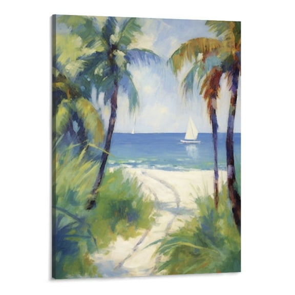 Creowell  Canvas Wall Art Paintings for Home Palm tree Pathway to the Sandy Beach Abstract Hanging Prints for Living Room Office Kitchen Decor -16x20 Inch