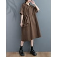thumbnail image 2 of Women's Summer Half Sleeve Midi Length With Big Pocket Solid Color Dress With Hood GA2669 Coffee, 2 of 4