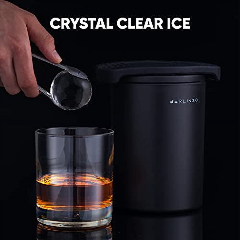 BERLINZO Premium Clear Ice Cube Maker - Whiskey Ice Ball Maker Mold Large 2  Inch - Crystal Clear Ice Maker Sphere - Clear Ice Ball Maker with Storage